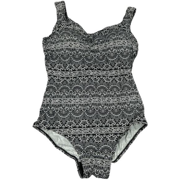 Robby‎ Len One-Piece Swimsuit Black White Printed Strappy Women's Plus Size 18W - Picture 1 of 10